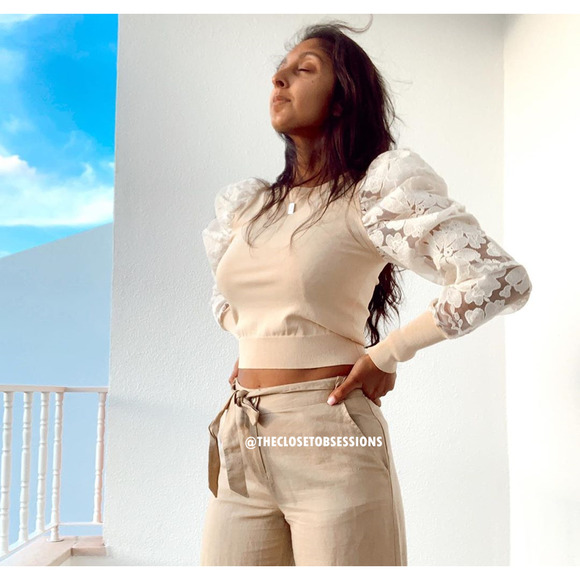 ZARA BLOGGER FAVE!!! Knit Top with Lace Sleeves NWT - Picture 14 of 16